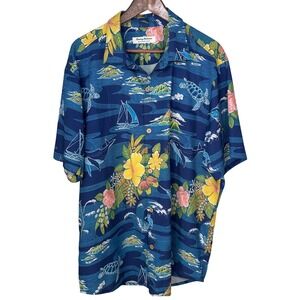 Tommy Bahama Mens AOP Performance Shirt Sz XLT Artist Series Coast Aloha Hawaii